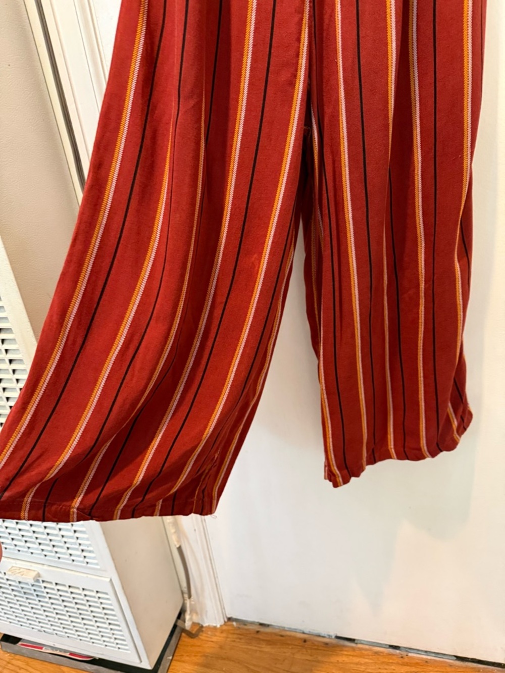Women’s Rust colored Striped Strapless Wide-Leg Jumpsuit - Picture 2 of 10